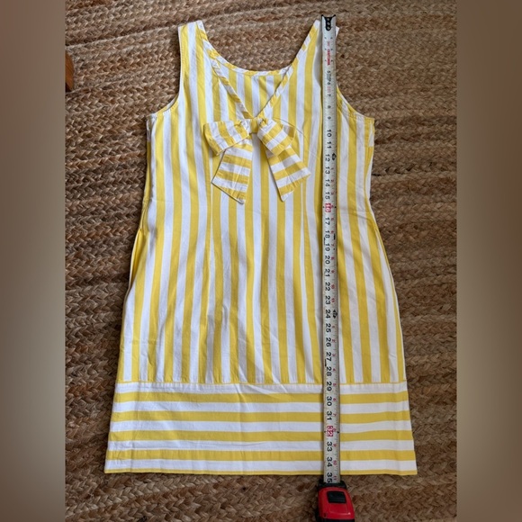 Crown & Ivy Size 10 Yellow & White Striped Sleeveless Cotton Dress w/ bow detail - Picture 5 of 6